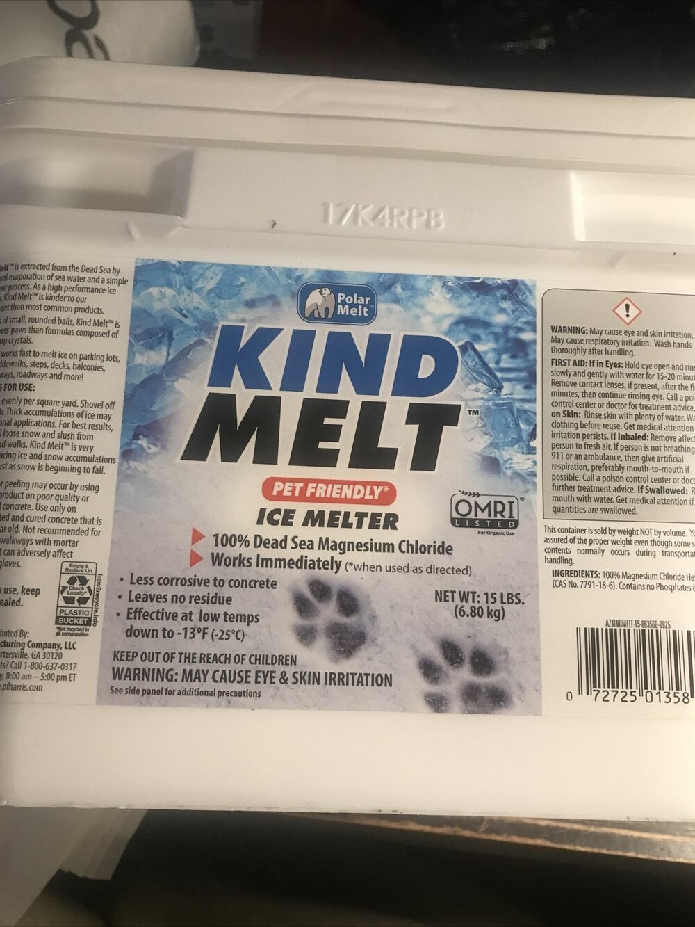 Harris Safe Melt Pet Friendly Ice Melt - 100% Magnesium Chloride 15lb Bucket
